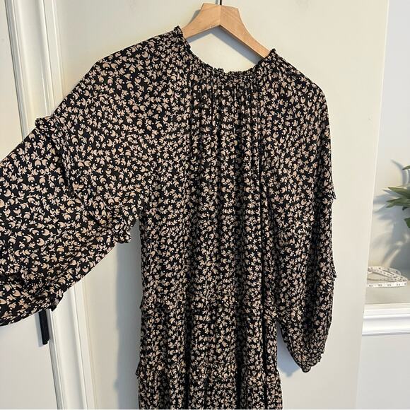THE GREAT. Black Tan Floral Tiered Long Sleeve Maxi Dress 1 Small - Picture 11 of 16